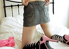 Pink Tee And Denim Skirt