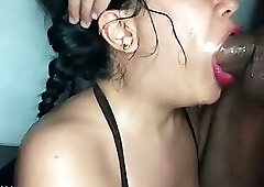 Brunette gets a double load down her throat -SweedLUNA