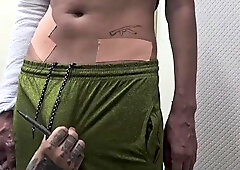 He was drawing the tat design while he was toying with his meatpipe.