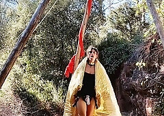 Sexy brunette teen outdoor masturbation