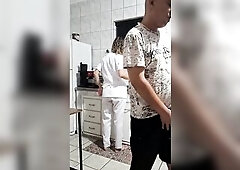 Screwing the maid from behind in the kitchen.