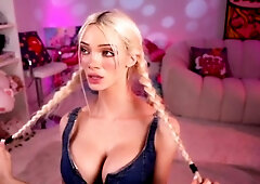 Trashy blonde babe in stockings