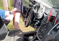 Amateur outdoors, massive cock blowjob, cruising