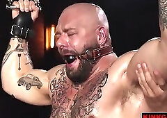 Gagged Muscle Stud Gunnar Gets Chained, Spanked and Edged by Brogan Until He Begs to Cum