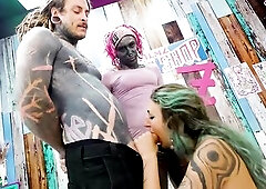 Inked Emo Angel Anal Trio with Double Ramrod and Facial
