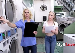 Eva Nyx and Christie Stevens as stepmoms share a passionate laundry room threesome