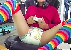 Gamer pees and soils diaper in kinky play session