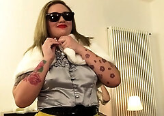 Lezdom lesbian brings out strapon and makes babe gag on it