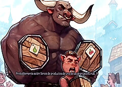 Billy the armored pig stands before the royal door in a fantasy realm
