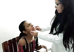 Maria Martinez consults Doctor Laura cuz this babe has a sore throat. Laura examines Maria's throat and offers a peculiar treatment where silenci