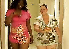 Chap gets his weenie sucked hard by one brunette hair black and one white doxy