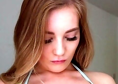 Horny busty blonde babe with big boobs