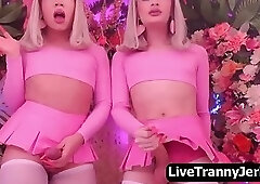 two sexy futanari s playing and teasing on camera