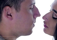 Sensual kisses with a hot stepmom close-up
