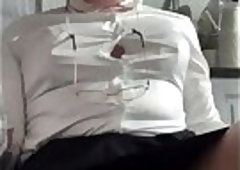 Granny showing the wet spot on panties