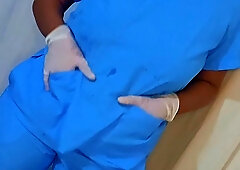 Nurse's condom breath play wearing medical gloves