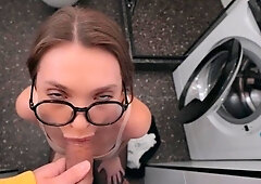 Lusty teen in pantyhose testing out stepson's big cock