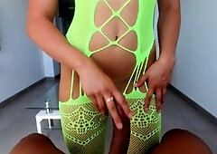 Sexy housewife in lingerie impales herself on big black cock