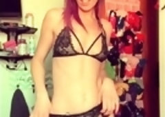 Sexy amateur redhead teen double dildo action