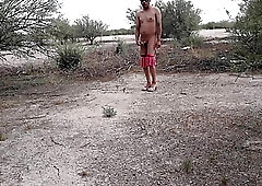 delicious sexy Trans with miniskirt strips naked in public butt plug of slut and heels very hot