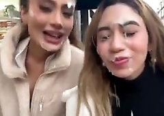 Filthy sluts walking in public with cum on their faces