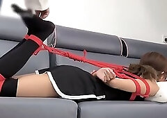 A Young, Beautiful, Slender, and Adorable Girlfriend, with Black Stockings, Red Strings, and Restrai