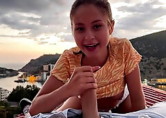 Blonde Teen Leo Dee Gives Outdoor Blowjob on Roof