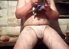 A humungous-bootied batty man amateur from Russia rails his caboose on a 12-inch stiffy!